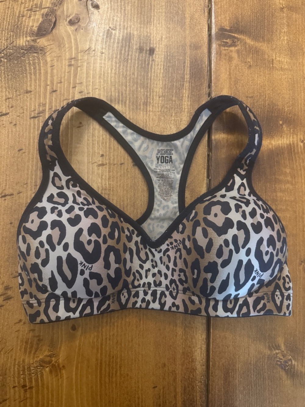PINK Victoria's Secret Leopard-Print Racerback Sports Bra - Tan/Black